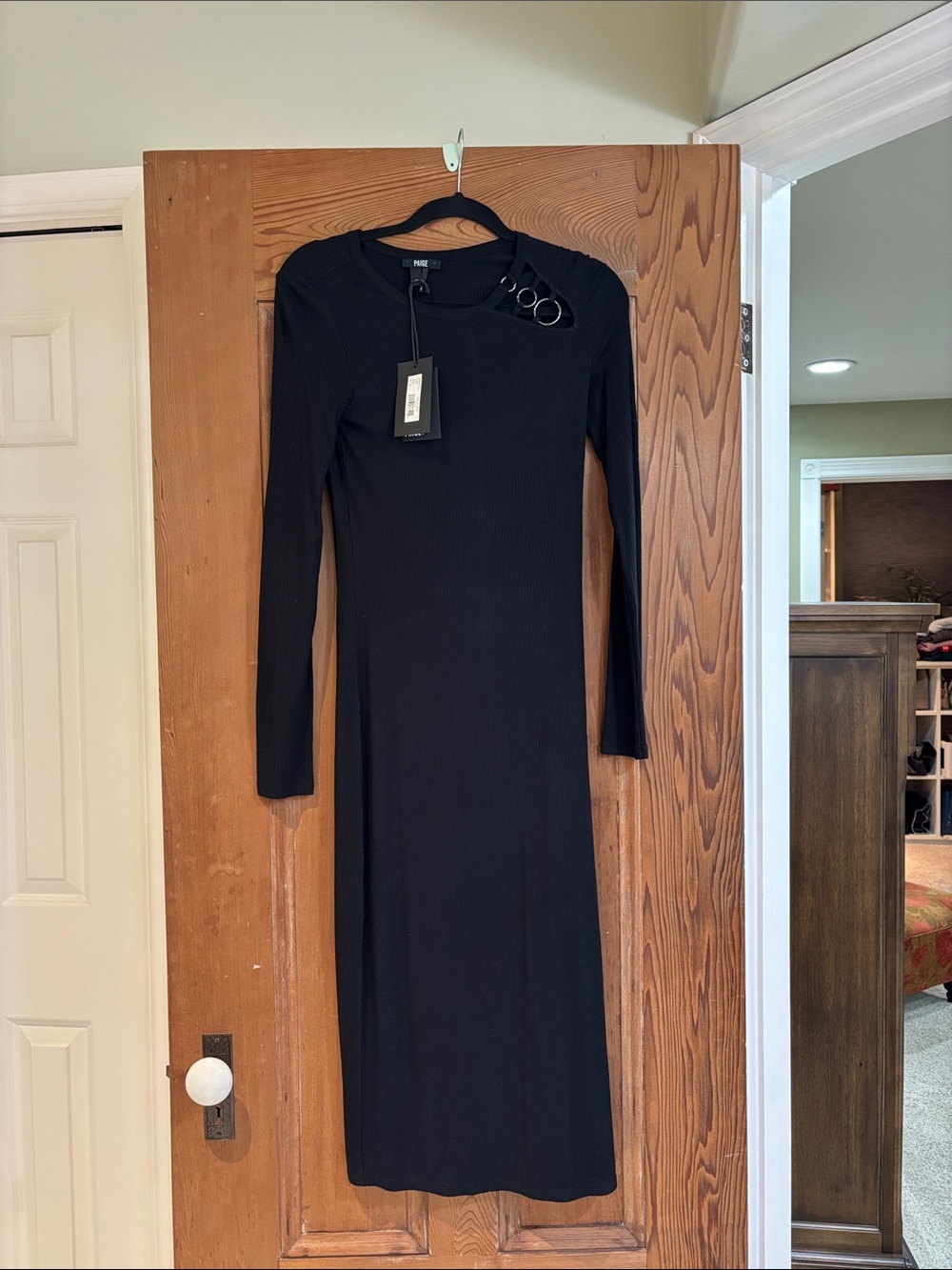 PAIGE Black Long Sleeve Midi Dress with Ring Detail Size XS